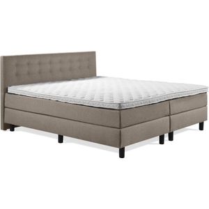 Boxspring Luxe 200x200 Knopen Taupe Lederlook