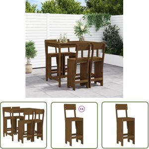 The Living Store 5-delige Tuinbarset massief grenenhout honingbruin - Houten Barset - Tuintafel - Barkrukken - Buitentijd - Tuinfeest