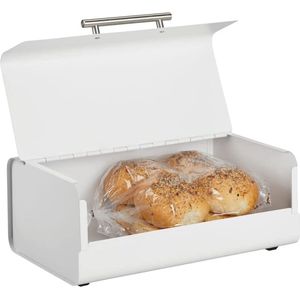 Broodtrommel - broodblik - voor in de keuken - met scharnierend deksel/metaal - mat wit