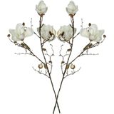 Mica Decorations Kunstbloem Magnolia tak - 2x - 90 cm - wit - Kunst zijdebloemen