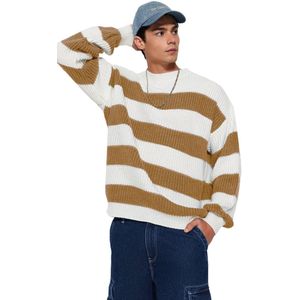 Trendyol Indigo Casual Oversize Fit Wide Mold Crew Neck Gestreepte Breiwerk Trui Tmnaw23Kz00106