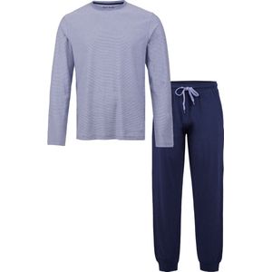 Phil & Co Lange Heren Winter Pyjama Set Katoen Dun Gestreept Grijs/Blauw - Maat XL