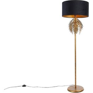 QAZQA botanica - Landelijke Vloerlamp | Staande Lamp met kap - 1 lichts - H 165 cm - Zwart Goud - Woonkamer | Slaapkamer