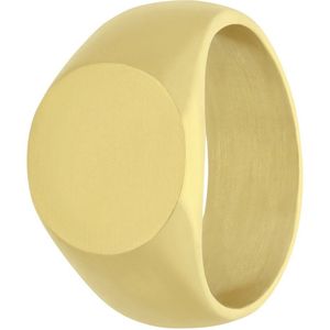 Lucardi Heren Gerecycled stalen goldplated zegelring rond - Ring - Staal - Goudkleurig - 18 / 57 mm