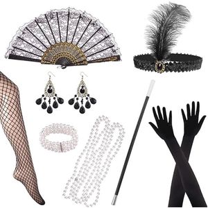 Set van 20 accessoires, jaren '20-kostuum, jaren '20-thema, Halloween-kostuumaccessoires, flapperaccessoireset voor dames, 8 stuks
