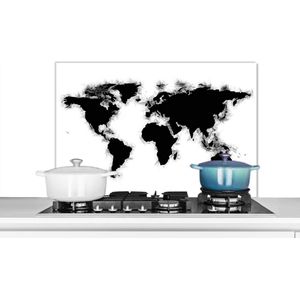 Spatscherm keuken 80x55 cm - Kookplaat achterwand Wereldkaart - Zwart - Wit - Simpel - Muurbeschermer - Spatwand fornuis - Hoogwaardig aluminium