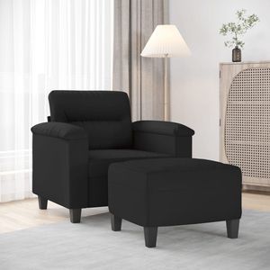 vidaXL - Fauteuil - met - voetenbank - 60 - cm - microvezelstof - zwart