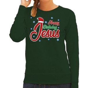 Foute Kersttrui / sweater - Happy Birthday Jesus / Jezus - groen voor dames - kerstkleding / kerst outfit M