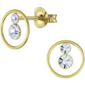 Oorbellen dames | Oorstekers | Gold plated oorstekers, dubbele kristal | WeLoveSilver