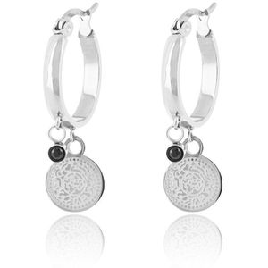 OOZOO Jewellery - Zilverkleurige oorringen met een munt bedeltje - SE-3024