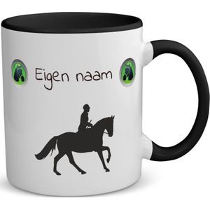 Akyol - paardrijden met naam koffiemok - theemok - zwart - Paardrijden - paardrijden liefhebber - cadeau - verjaardag - geschenk - gepersonaliseerd - 350 ML inhoud