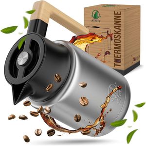 Thermoskan (1,4 l) - thermoskan met zeef en elegant houten handvat - ideaal als koffiepot of theepot van dubbelwandig 304 roestvrij staal