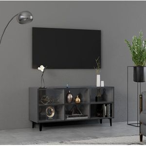The Living Store - TV-meubel - Hoogglans Grijs - 103.5 x 30 x 50 cm - Industriële charm - Metalen Poten