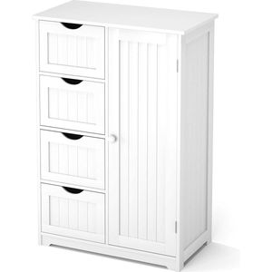 Dressoir, commode, badkamerkast, bijzetkast, multifunctionele kast, staande kast, dressoir, met 4 laden en 1 kast-vak, wit