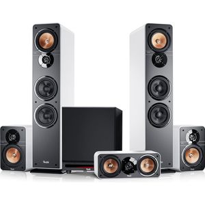 Teufel ULTIMA 40 Surround Power Edition 5.1-Set - Home cinema set met 2 vloerstaande speakers - 2 boekenplankspeakers - Centerspeaker en XXL subwoofer - wit
