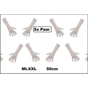 5x Paar handschoen lang wit mt.XXL - Sinterklaas feest Pieten handschoen winter gala prinses Feest
