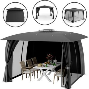 Trend24 - Paviljoen - Partytent 3x3 - Partytent - Paviljoen weerbestendig - Pergola - Prieel - 100% waterdicht - Ventilerend dak - UV-bescherming - Inclusief zijwanden en insectennet - Staal - 330 x 330 x 260 cm - Antraciet