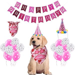 Hondenverjaardagsbandana, Hondenverjaardagsdecoratie, Hondenverjaardagsfeest, Hondenverjaardagshoed, Hondenverjaardag, Bandana, Hoed, Banner Set, Hond Verjaardag Meisje, Hond Happy Birthday (Roze)