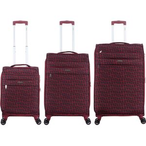 ELLE Couture Zachte Kofferset 3-Delig / Trolleyset / Reiskofferset Rood - Rood