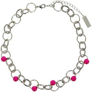 Behave Korte zilver-kleurige ketting met roze kralen