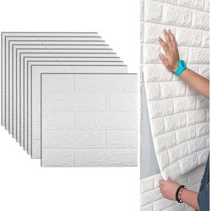 3D-behang, wandpanelen, zelfklevend, 10 stuks, afneembare baksteenstickers, 3D-baksteenbehang, bakpatroon, voor woonkamer, slaapkamer, kinderkamer (35 x 38,5 cm, wit)