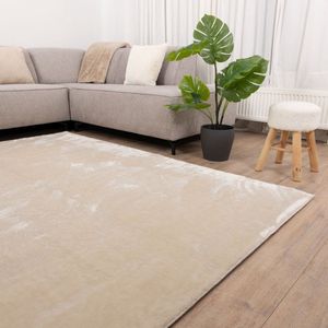 Crème Tapijt Wasbaar Laagpolig Vloerkleed met Anti Slip Koho Soft Comfort Wasbaar op 30° - 160x160cm- Modern - Woonkamer - Salon - Slaapkamer - Eetkamer