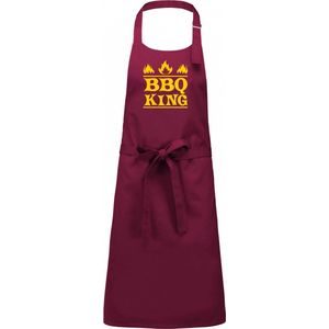 Keukenschort Chef BBQ King - Heren Dames - Horecakwaliteit - One size - Verstelbaar - Wasbaar - Cadeau Verjaardag Feest Grappig Geintje Jubileum Pensioen Zomaar Bedankt BBQ - Bordeaux