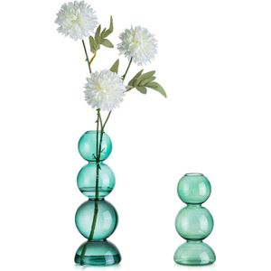 Ronde vaas van glas, schattige bubbelvazen, decoratie, minimalistische groene vaas, set 2, moderne glazen vazen, ronde bloemenvazen, tafeldecoratie, kleurrijke tulpenvaas, glas, tafelvaas