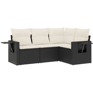 vidaXL - 4-delige - Loungeset - met - kussens - poly - rattan - zwart