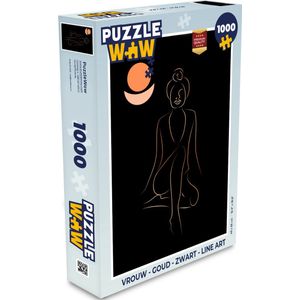 Puzzel Vrouw - Goud - Zwart - Line art - Legpuzzel - Puzzel 1000 stukjes volwassenen