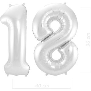 Ballon Cijfer 18 Jaar Zilver 36Cm Verjaardag Feestversiering Met Rietje