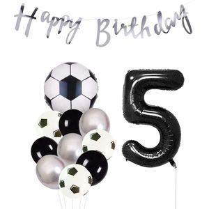 Cijfer Ballon 5 | Snoes Champions Voetbal Plus - Ballonnen Pakket | Zilver en Zwart