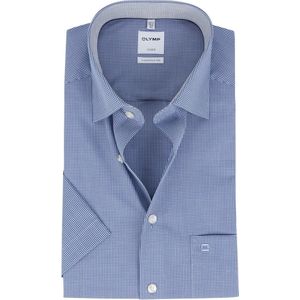 OLYMP Luxor comfort fit overhemd - korte mouw - donkerblauw met wit geruit (contrast) - Strijkvrij - Boordmaat: 42