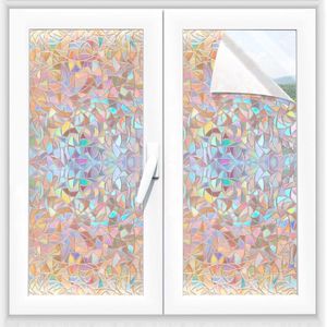 Raamfolie Window Privacy Film 44.5 x 220 cm, Zelfklevende Vensterfolie met Statische Hechting, 3D Regenboog Decoratieve Folie voor Kantoor Thuis Keuken