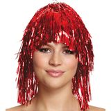 Folie verkleedpruik - set 2x - tinsel - dames - rood - disco/eighties