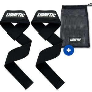 Lionetic Lifting Straps - Straps - Straps Fitness - Wrist Wraps - Powerlifting/Bodybuilding/Fitness - Zwart 2 Stuks
