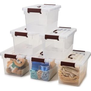 Opbergdozen, 10 liter, transparante organizer met deksel, stapelbare container met deksel. Ideaal voor kantoor, kinderkamer, keuken en werkplaats (set van 6)