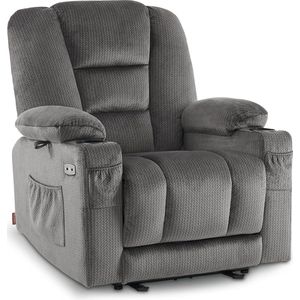 Mara Luxe Massagestoel - Elektrische Relaxstoel - Ligfunctie - TV stoel - Massagefunctie - Warmtefunctie - USB - Drankhouder - Grijs - 92 x 92 x 109 cm