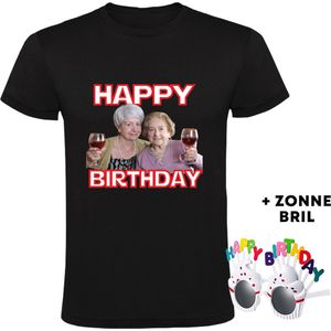 Happy birthday Heren T-shirt + bril - verjaardag - jarig - feest - oma - wijn - grappig