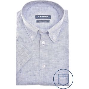 Ledub modern fit overhemd - korte mouw - structuur - donkerblauw - Strijkvriendelijk - Boordmaat: 40