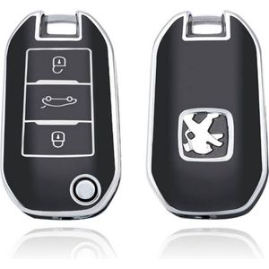 Autosleutel hoesje - TPU Sleutelhoesje - Sleutelcover - Autosleutelhoes - Geschikt voor Peugeot - zwart - A3 - Auto Sleutel Accessoires gadgets - Kado Cadeau man - vrouw