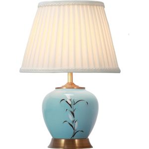 Fine Asianliving Chinese Tafellamp Witte Bloesems Bronzen Voet D36xH54cm