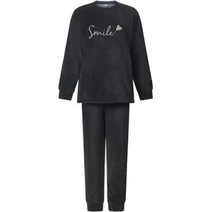 Fleece dames pyjama lange mouwen - Smile - Warme winter pyjama - XL - Zwart