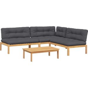 vidaXL - 4-delige - Loungeset - pallet - met - kussens - massief - acaciahout