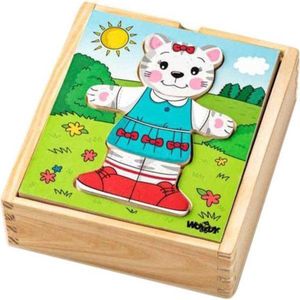 WOODY AANKLEED POES SET 90019 - Houten speelgoed - Puzzel