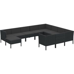 vidaXL Loungeset 11-delig - Zwart - Poly Rattan Loungeset - Tuinset - Buitenmeubilair - Garden Furniture - Zwarte Loungebank