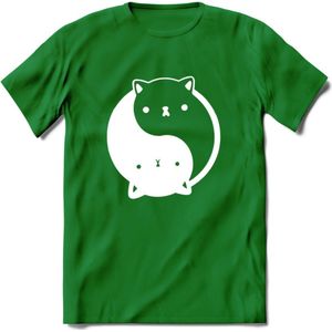 Ying Yang Kat - Katten T-Shirt Kleding Cadeau | Dames - Heren - Unisex | Dieren shirt | Grappig Verjaardag kado | Tshirt Met Print | - Donker Groen - S