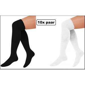 10x Paar Lange sokken zwart en wit gebreid mt.41-47 -Black and White - Tiroler heren dames Dalmatiers kniekousen kousen voetbalsokken festival Oktoberfest voetbal