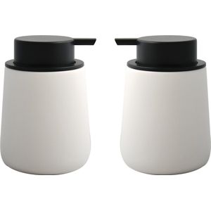 MSV Zeeppompje/dispenser Malmo - 2x - Keramiek - wit/zwart - 8,5 x 12 cm - 300 ml