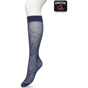 Bonnie Doon Dames Bloemen Panty Kniekousen Donker Blauw maat 36/42 - Knie Kousen 20 denier - Gebloemd - Bloemen Print - Uitstekend draagcomfort - Fancy Flower Knee High - Kniesokken - Zakt niet af - OEKO-TEX - Donkerblauw - Navy - BP221803.102